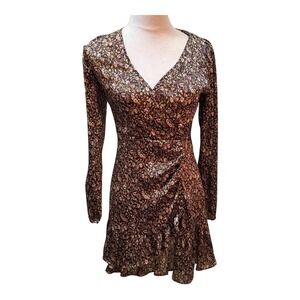 Zara Floral  Dress Brown Purple Ruffle‎ Faux Wrap Long Sleeve Party